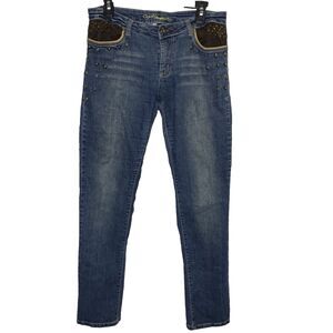 Vintage APOLLO Jeans Straight Studded Pocket Dark Wash Stretch Womens 9 10 Blue
